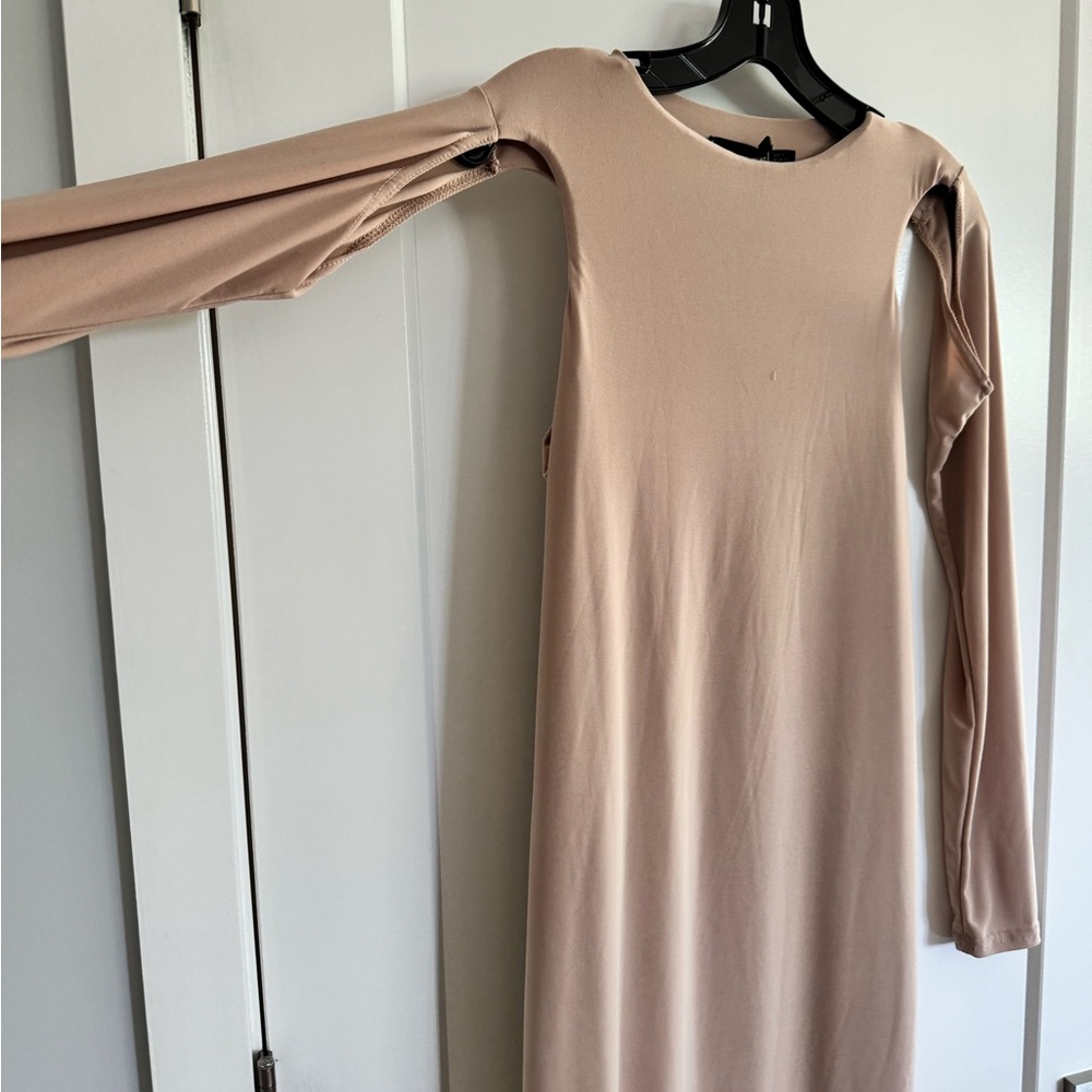 Maternity Stone Slinky Long Sleeve Cut Out Shoulder Midi Dress